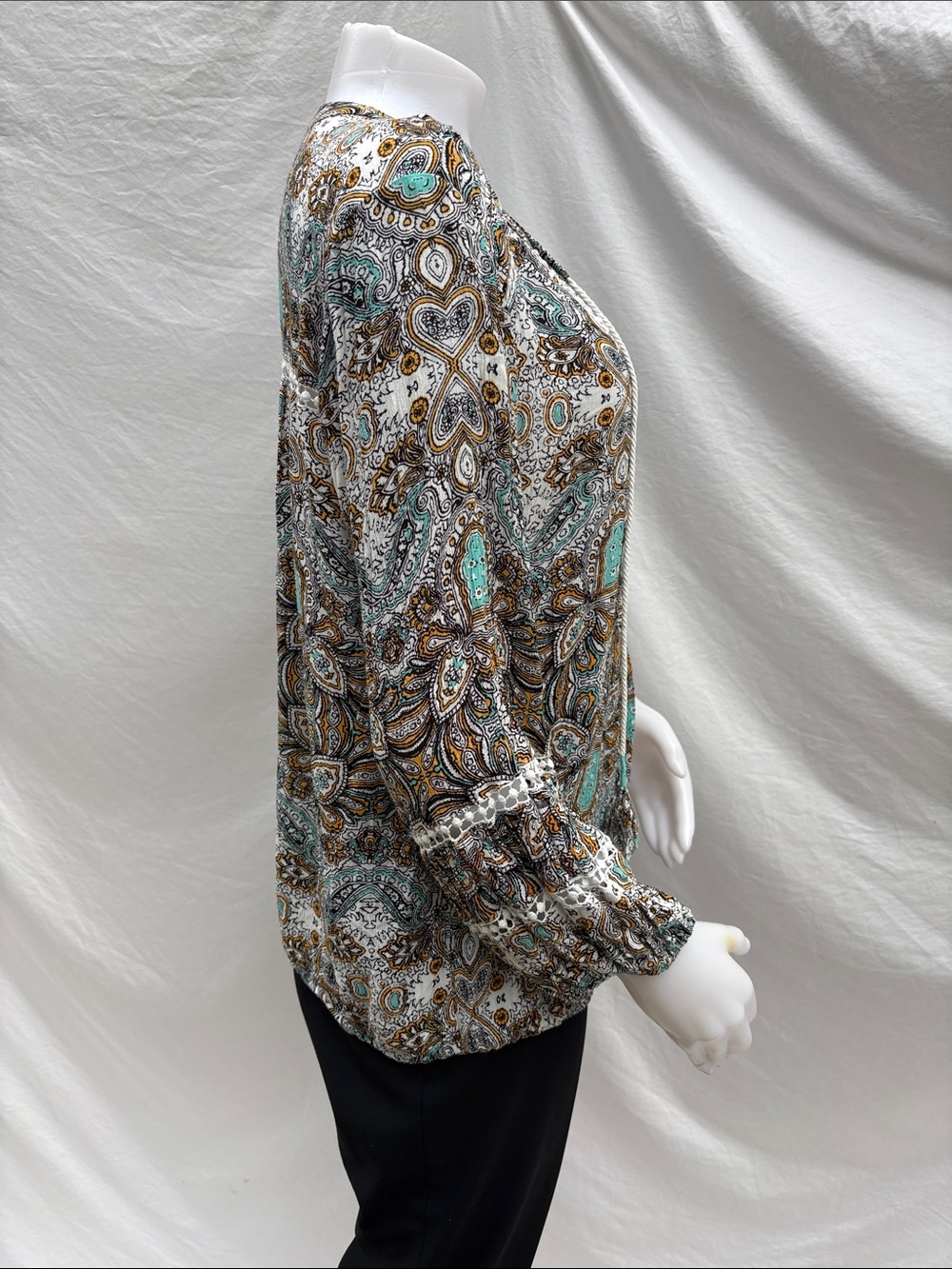 Democracy Paisley Tunic in Teal, Goldenrod, Black & White - Picture 12 of 13